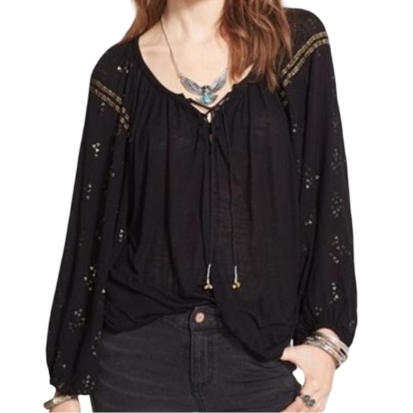 Free People Womens Golden Nugget Embellished Top Size M Black Gold - Picture 1 of 16